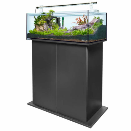 sera AquaTank 96 Liter mit Fixture und 90 cm Unterschrank Black, Aquarium ein Komplettset mit LED Beleuchtung, Innenfilter und Heizer
