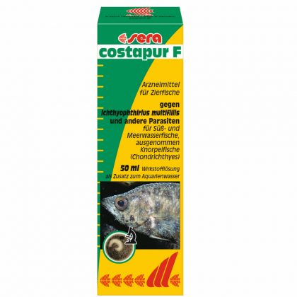 sera costapur F 50 ml – Arzneimittel für Fische gegen Ichthyophthirius multifiliis und andere einzellige Hautparasiten, Medizin fürs Aquarium
