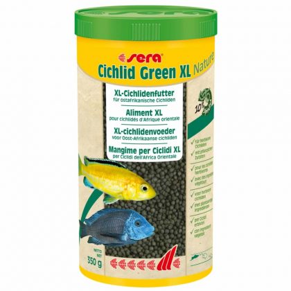 sera Cichlid Green XL Nature – Hauptfutter mit Spirulina für größere herbivore Cichliden, 1l/3,8l/10l