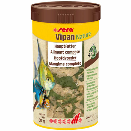sera Vipan Nature – Flockenfutter, Hauptfutter mit Insektenmehl und prebiotischer Wirkung, 100ml/250ml/1l/10l/21l